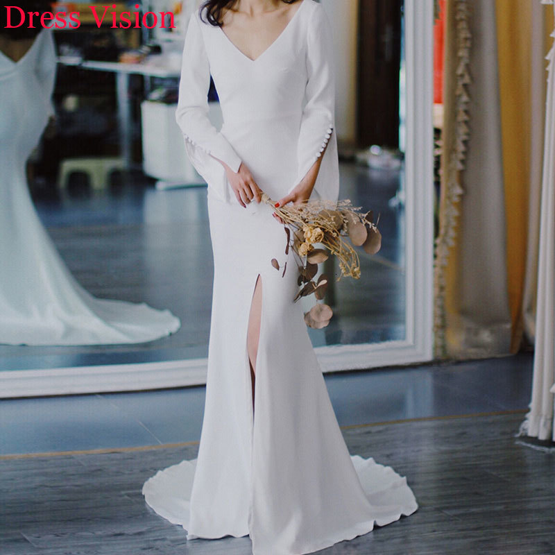 

2021 Style Mermaid Deep V-neck Vestidos Novia Robe De Marie Wedding Party Gowns Slit O1xa, White