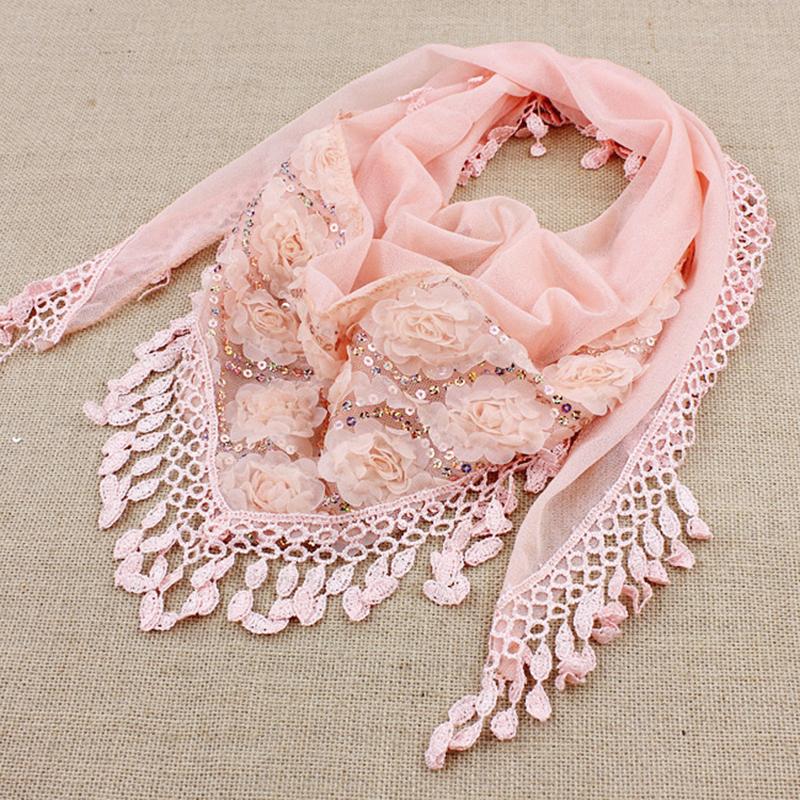 

Scarves 1PC Fashion Female Women Tassel Shawls And Autumn Silk Flower Lace Triangle Pendant Scarf