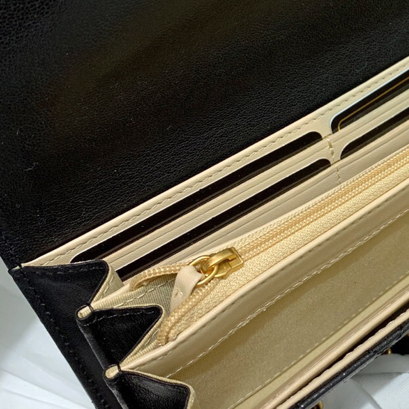 

2021 new womens purses woc black lambskin leather pearl wallets on chain credit card holder money clip quilted flap clutch bag handbag