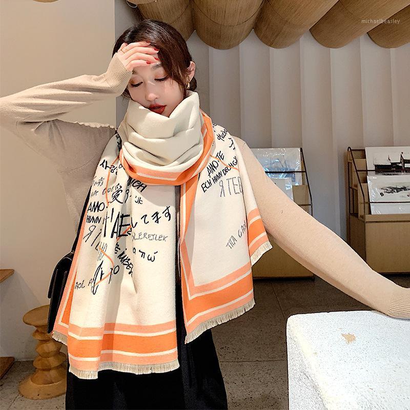 

Scarves Winter Cashmere Scarf Women Thick Warm 2021 Shawls And Wraps Brand Hijab Printed Blanket Cape Bandana Foulard