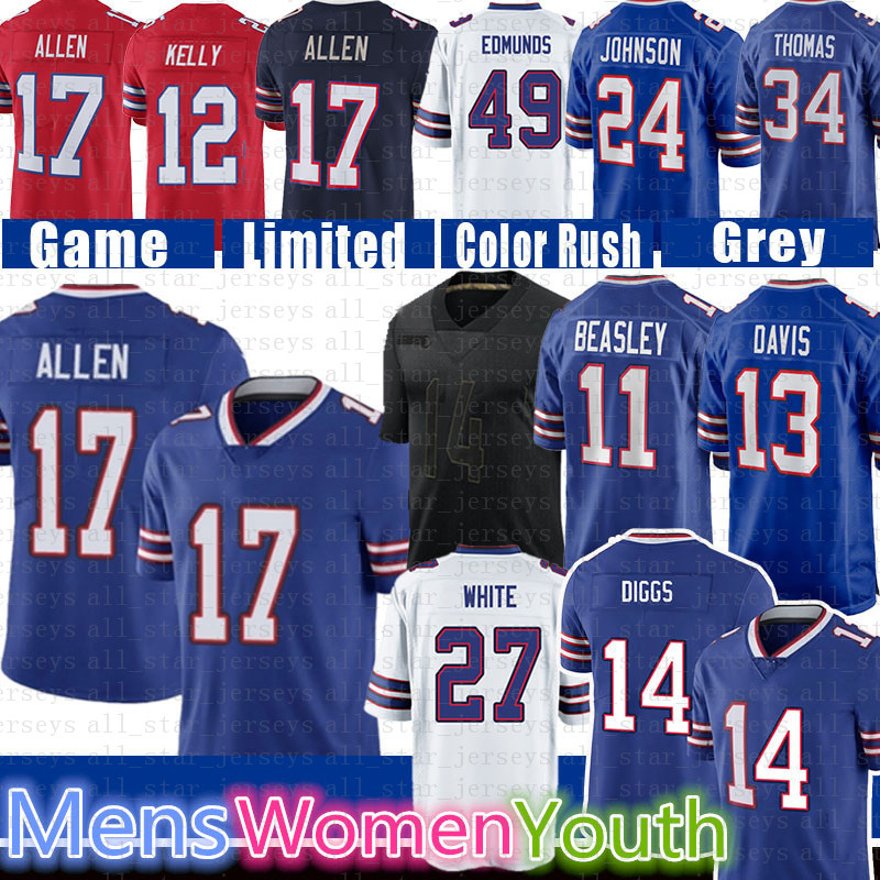

17 Josh Allen 14 Stefon Diggs Tre'Davious White Buffalo Football Jersey Tremaine Edmunds Cole Beasley Zack Moss Thurman Thomas Poyer Hyde, Women size s-xxl