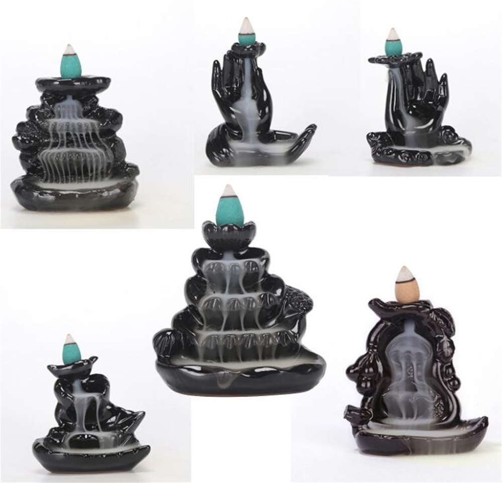 

Candle Holders Ceramic Waterfall Incense Burner Set, Handcraft Lotus Pond Censer Ash catcher Backflow Incenses Holder