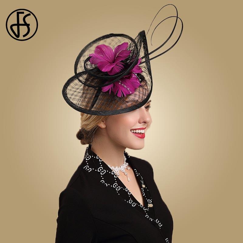 

Stingy Brim Hats FS Women Fascinator Hat Black Wedding Ladies For Vintage Cocktail Flower Feather Formal Fedoras, Black fascinator