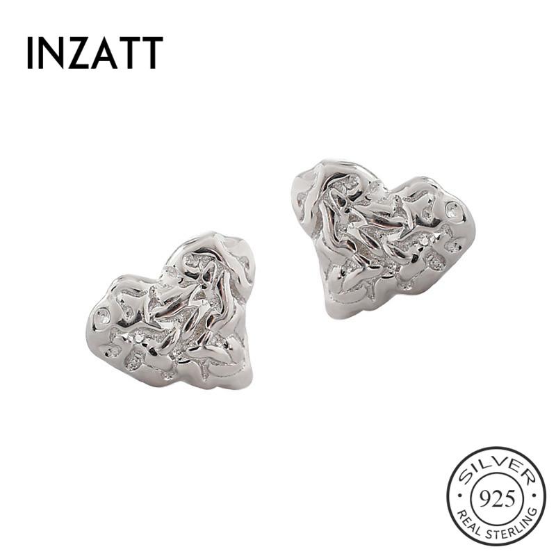 

Stud INZAReal 925 Sterling Silver Irregular Heart Earrings For Fashion Women Party Fine Jewelry Hiphop Accessories Gift