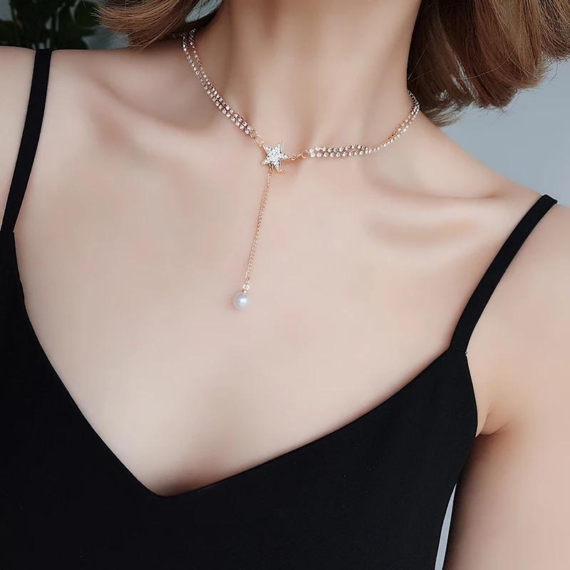

Pendant Necklaces Short Double Neck Jewelry Necklace Female Korean Version Simple Net Red Collarbone Chain Collar Chaochao Student