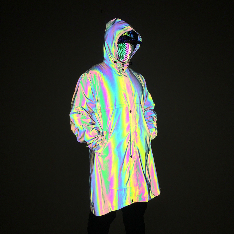 

Sweatshirts 2021 spring long colorful reflective windbreaker hip hop dark mobile large laser waterproof Cloak, Colorful and reflective