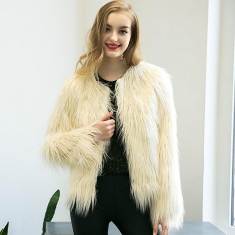

Women's Fur & Faux 2021 Winter Women Coat High-grade Elegant Shaggy Long Sleeve Fluffy Fourrure Female Plus Size Outerwear, Black
