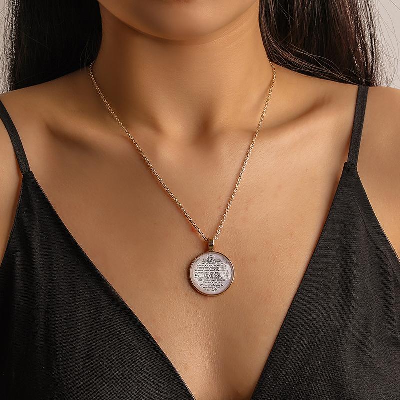 

Pendant Necklaces Fashion Round Brand English Necklace For Women Retro Letters Daughter Birthday Mother's Day Gift Jewelry, Silver