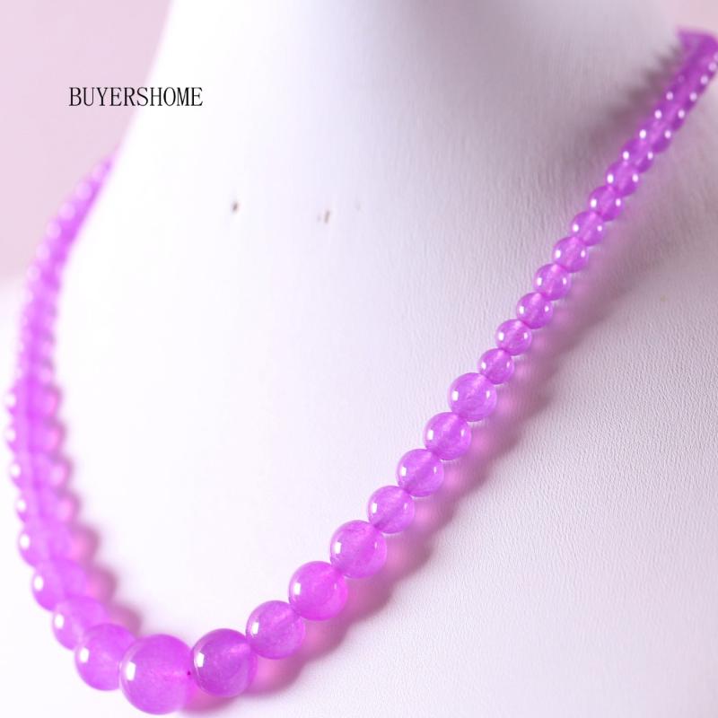 

Pendant Necklaces Handmade Beaded Necklace Natural Stone Round Purple Jades For Women Jewelry Gift RE024