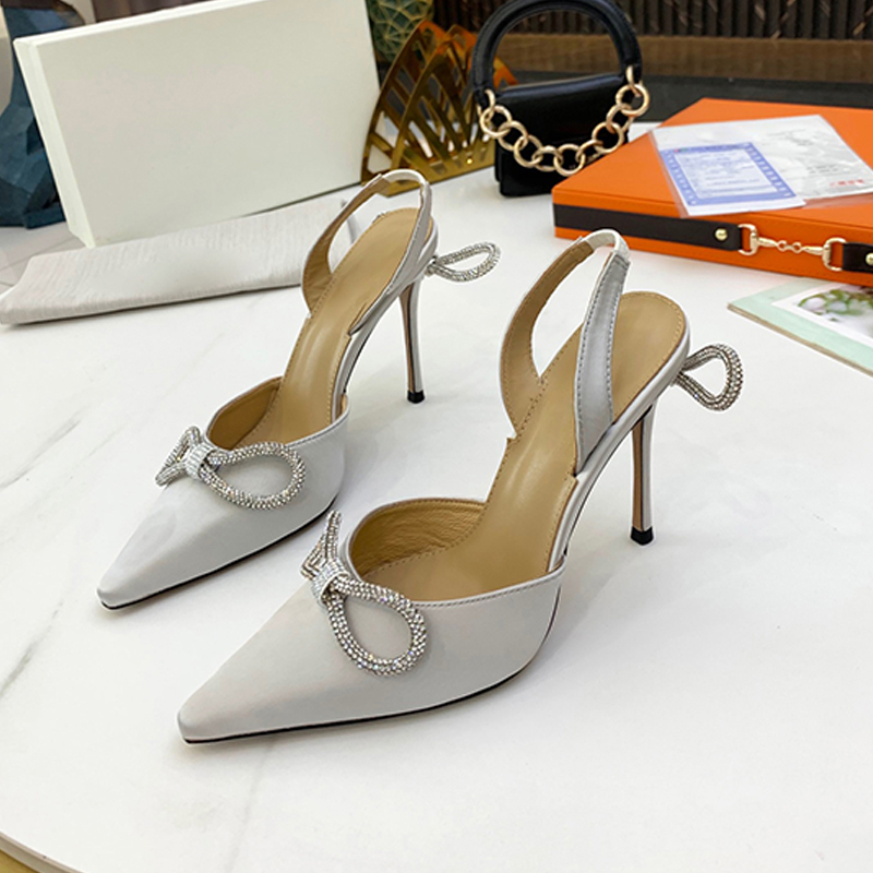

Bow fairy silk high heeled sandals stovepipe artifact sexy fashion urban Grey style workplace essential can be matched with 35-42 heel height 9.5
