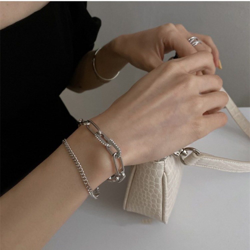 

,bracelet Korea East Gate inlaid with diamond chain stainless steel titanium double-layer Bracelet niche design simple cool hand decoration, Golden;silver