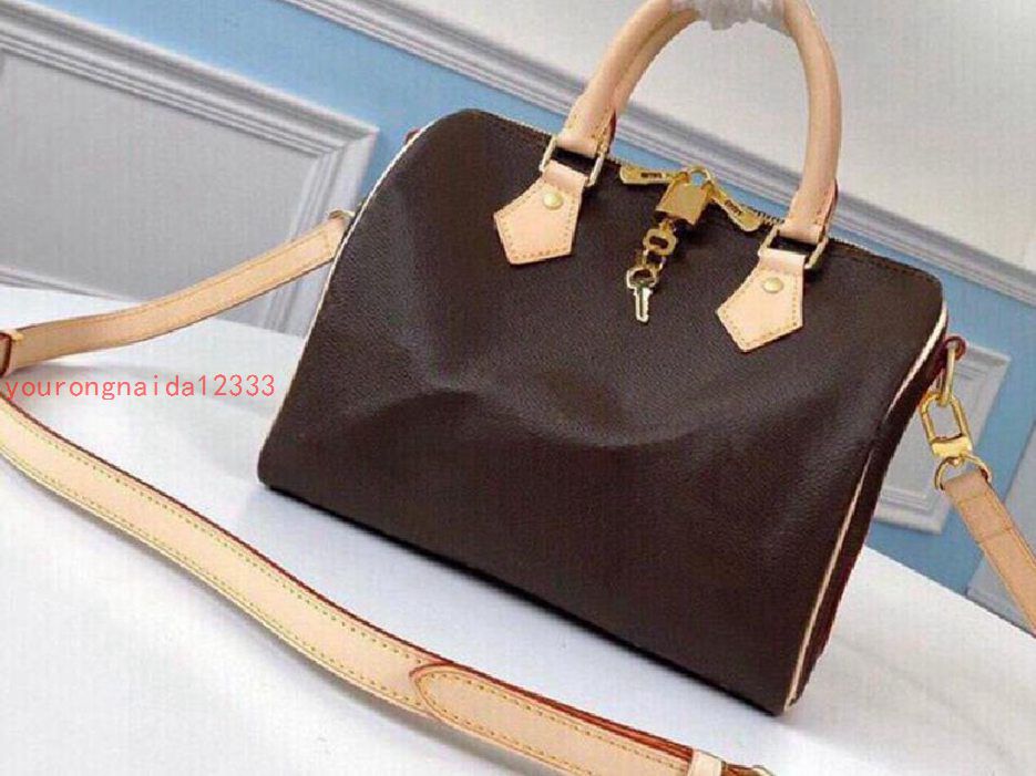 

High Quality Handbags Cowhide Speedy 30CM Luxury designer Hot Bags Bag Women Oxidize Shoulder Totes Lady Fashion Bags, Brown plaid