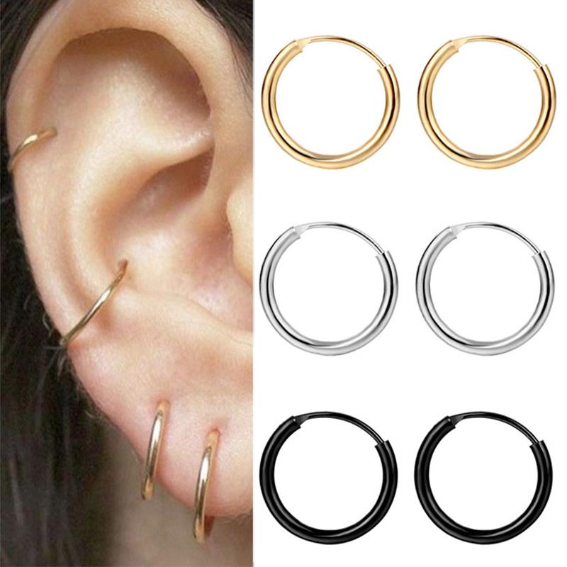 

Hoop & Huggie EN 1 Pair Fashion Women Girl Simple Round Circle Small Ear Stud Earring Punk Hip-hop Earrings Jewelry 3 Size