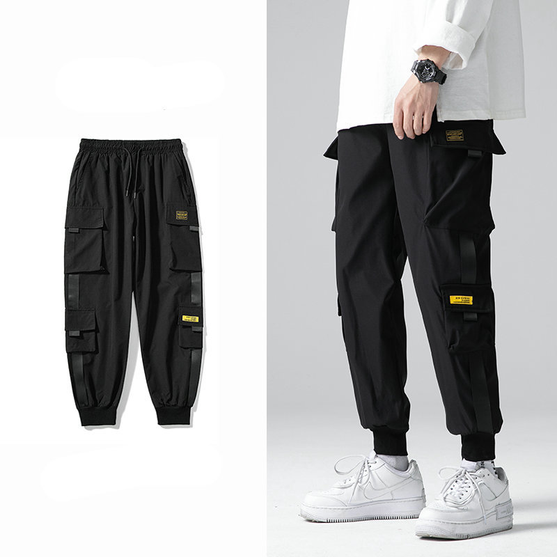

New Hip Hop Joggers Black Harem 2021 Multi Pocket Ribbons Mens Sportswear Cargo Pants Men Streetwear Rhwg Q48w, K15 army green