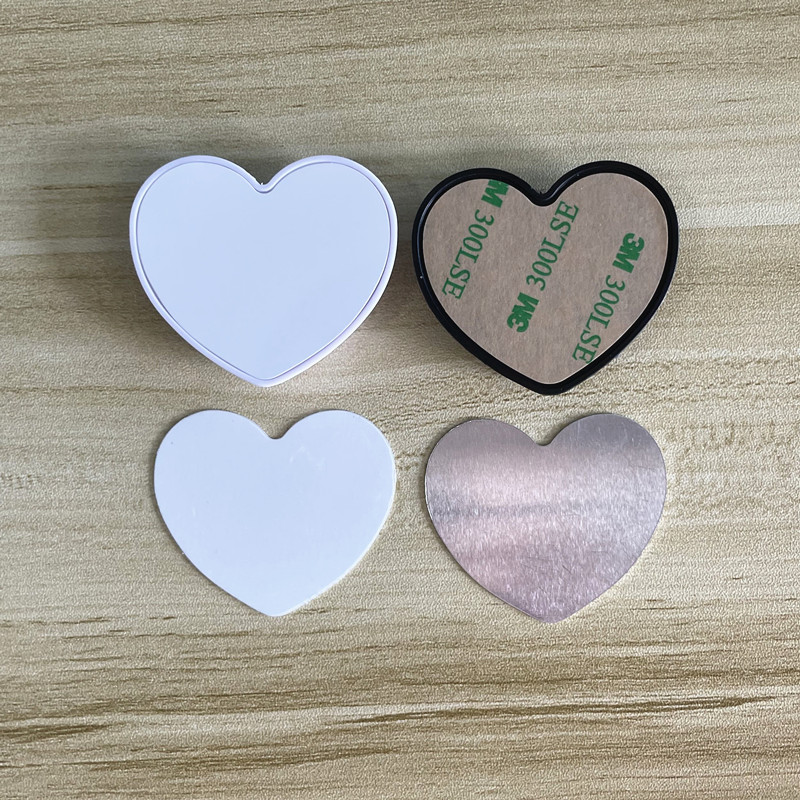 

Heart-shaped Cell Phone Holder Aluminum Sublimation Insert Only for Custom Customized Grip cellPhone Stand Mount Holders with opp bag by DHL, White