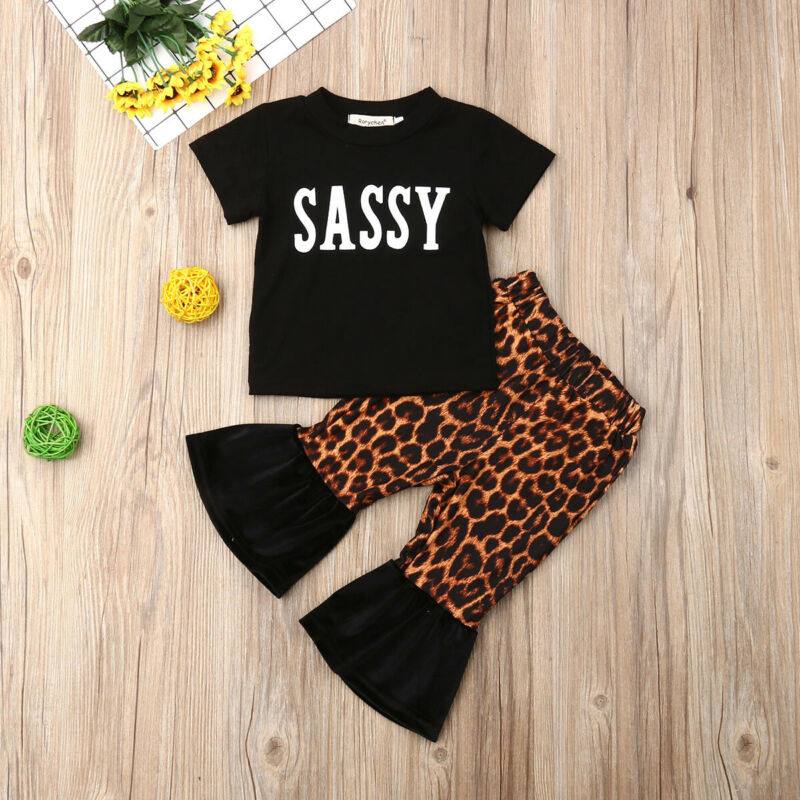 

2PCS Toddler Leopard Clothes Tracksuit 0-24M Baby Girls Outfits Set Short Sleeve T-shirt+Pants Set, Default color
