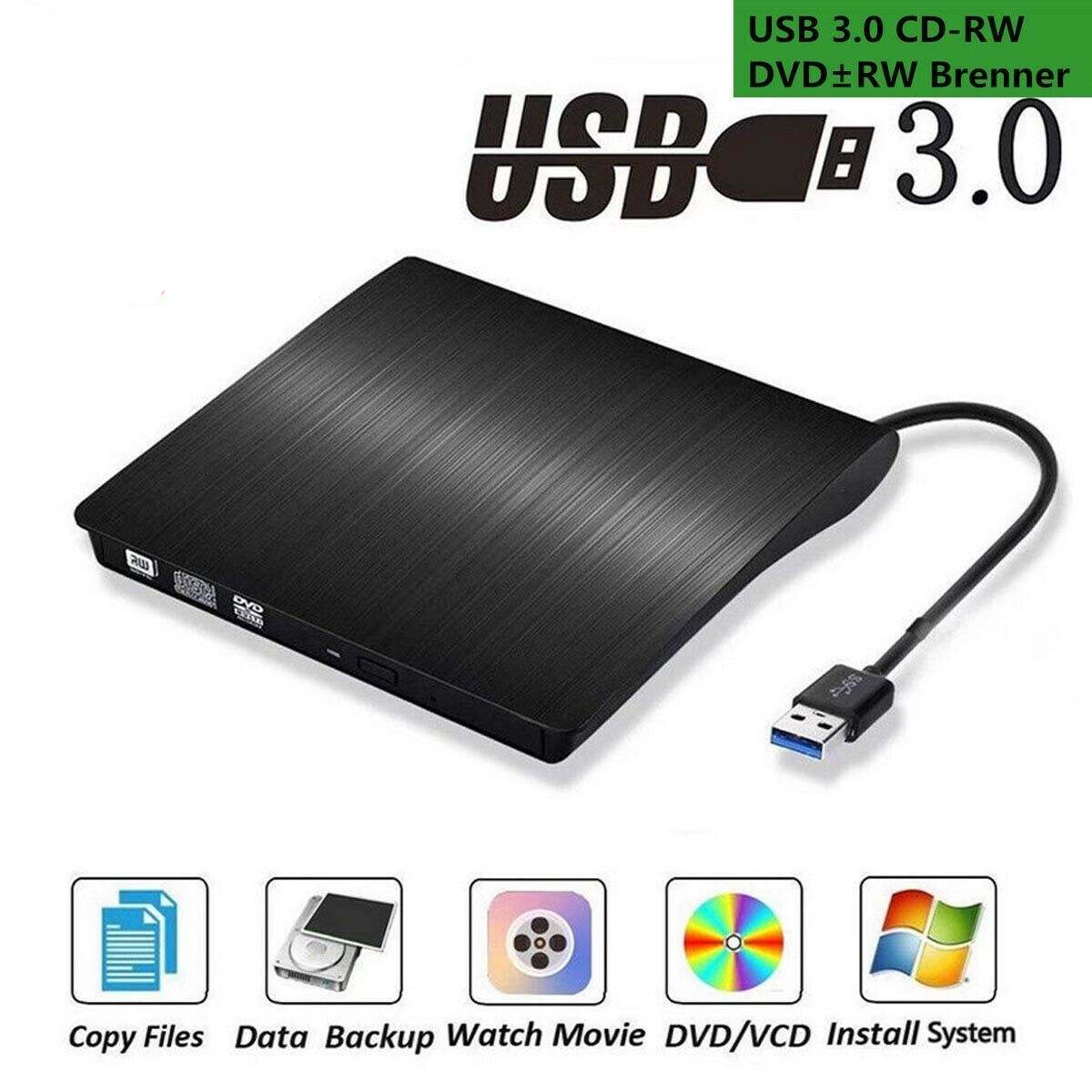 

USB 3.0 External DVD RW Optical Drive CD ROM Disc Rewriter Burner Reader Player Recorder For Mac Laptop PC Windows