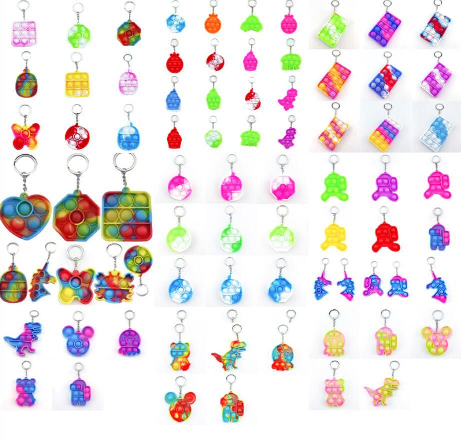 

party favor mini fidget toy push bubble simple dimple anti stress relief keychain trinket sensory autism anxiety keyring