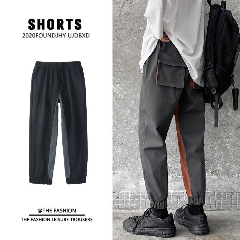 

2021 New Spring Summer Sweatpants Men's Fashion Contrast Color Retro Casual Men Streetwear Korean Loose Cargo Pants Mens -5xl G554, Grey with black