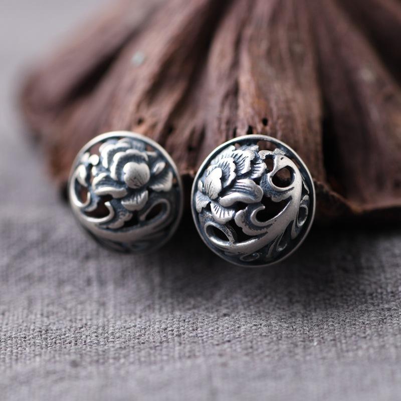

Stud Chinese Style Hollow Silver Earrings Jewelry For Women Fashion Unusual 2021 Trend Push Back Asymmetry Gifts