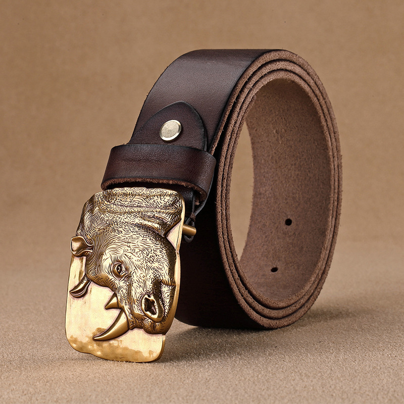 

2021 New High Quality Unique Designer Mens Rhino Head Pattern Brass Smooth Scale Cow Leather Casual Belts Men for Ocnt, Black