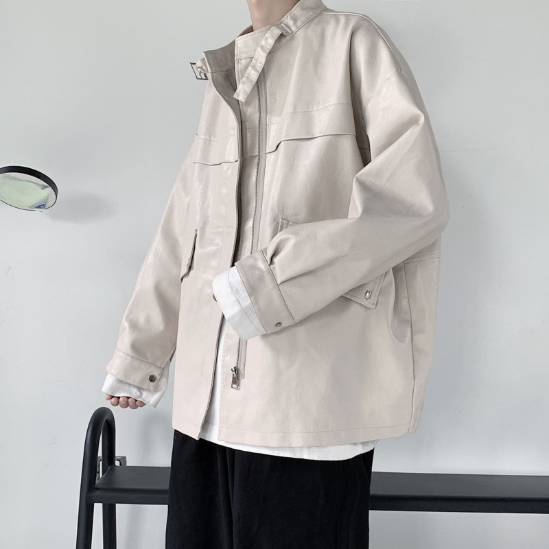 

2021 New Spring Korean Leather Men' Fashion Casual Motorcycle Jackets Mens Streetwear Loose Hip-hop Bomber Jacket Men -xl Cbrv, Black