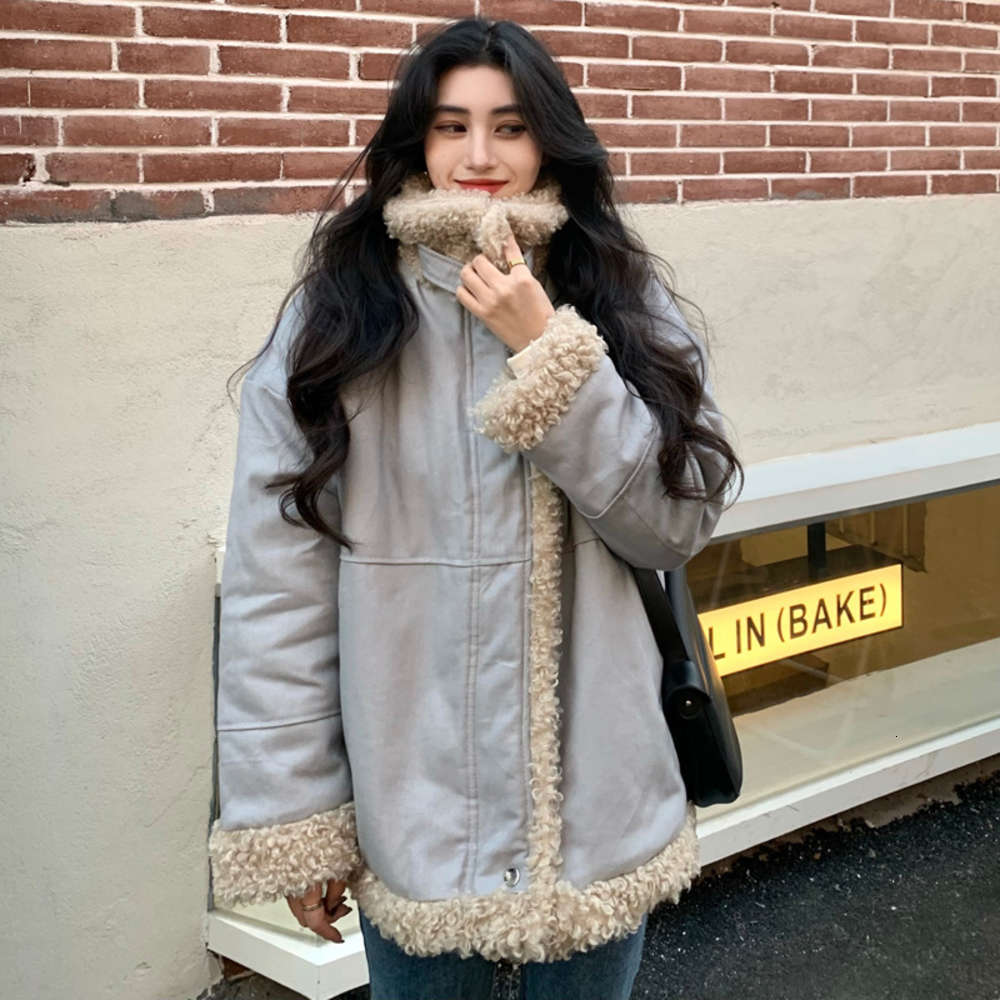 

Autumn and winter 2021 new Korean vertical collar thickened warm women's cotton lamb wool coat Down parka for women goose, Black