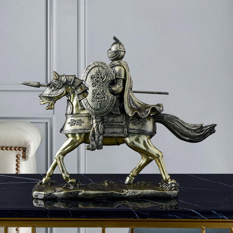 

Decorative Objects & Figurines Antique Roman Knights Sculpture Home Decoration Retro Resin Ornaments Character Armor Warrior Statue Desktop