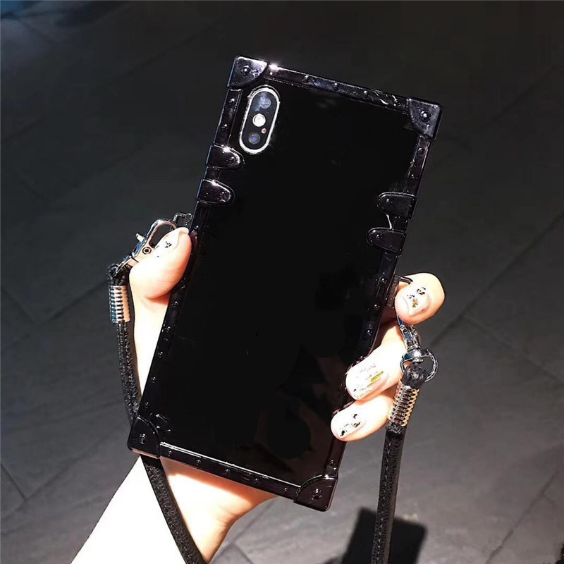 

Square Mirror Soft Shell Cases For iphone 13 pro max mini 12 11 X 8 7 6 Plus Xs Protection Cellphone Cover, Black