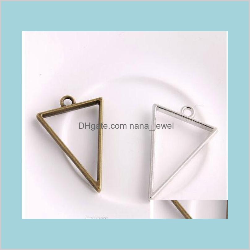 

100Pcs Alloy Triangle Charms Hollow Glue Blank Tray Bezel Setting Antique Silver Charms Pendant For Jewelry Making Findings 39X25Mm Tz 7X2Fh, Bronze;silver