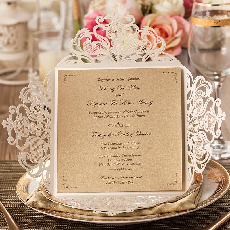 

Greeting Cards 100pcs Laser Cut Wedding Invitations With Ivory Lace Engagement Blank Invites For Party Supplies Birthday Casamento