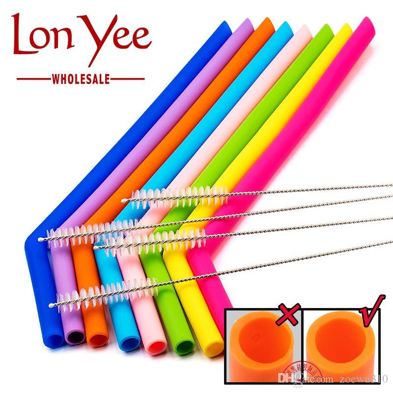 

21.5cm Reusable Silicone Straw Food Grade Eco-friendly Silicone Flexible Bent Straight Thicken Drinking Straw Cleaner Brush Party Bar YL0211