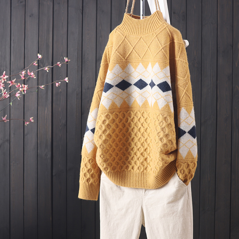 

2021 New Women's Sweaters Knitted or Crocheted Nightgowns for Women with Long Sleeves Basic White Shirt Plus Size Autumn Woman Sweater 26d9, Beige