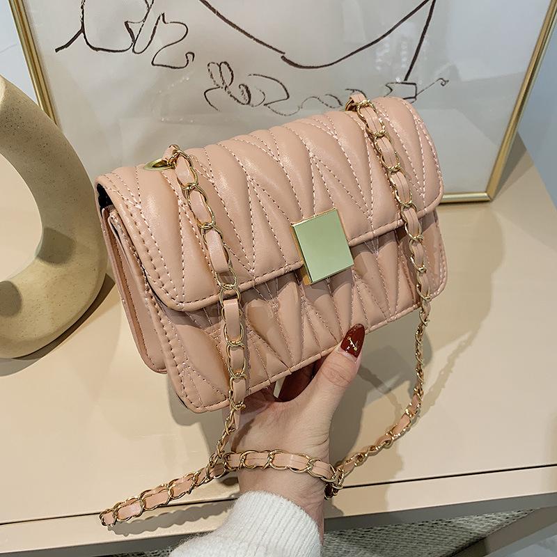 

New 2021 Fashion Women Rhombic Pattern Leather Clutch Chain Bag Ladies Travel Crossbody Bags Shoulder Messenger Bag, Pink