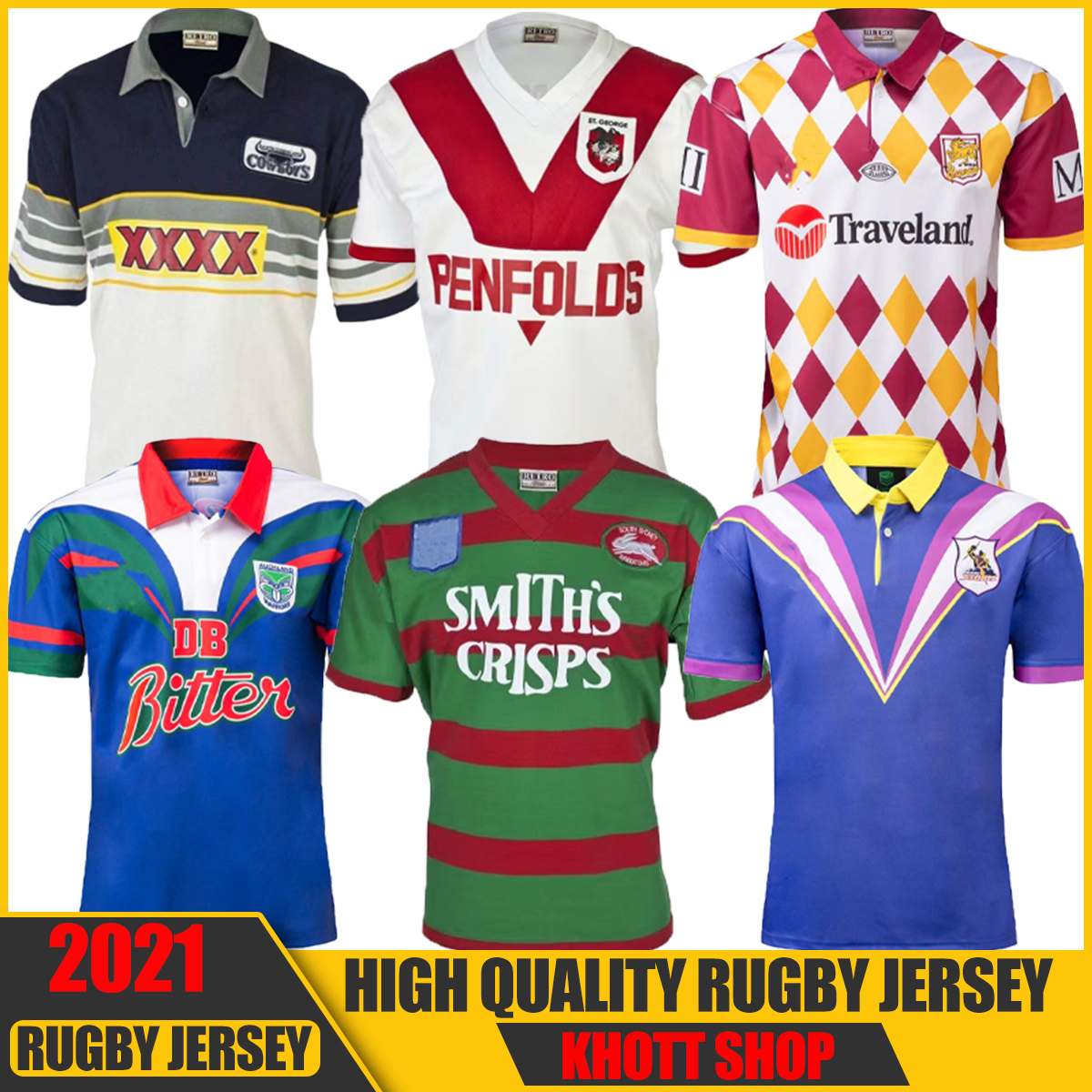 

Retro Rugby Jersey 1989 South Sydney Rabbitohs 1991 Penrith Panthers 1995 Cowboys 1979 Dragons nrl rugby league jerseys S-5XL, Black;gray