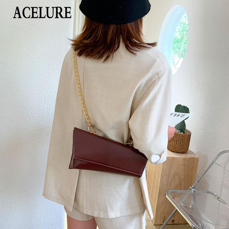 

ACELURE All-match Fashion Shoulder Bags for Women Solid Color PU Leather Metal Chain Messenger Bags Elegant Ladies Handbag Purse, Black