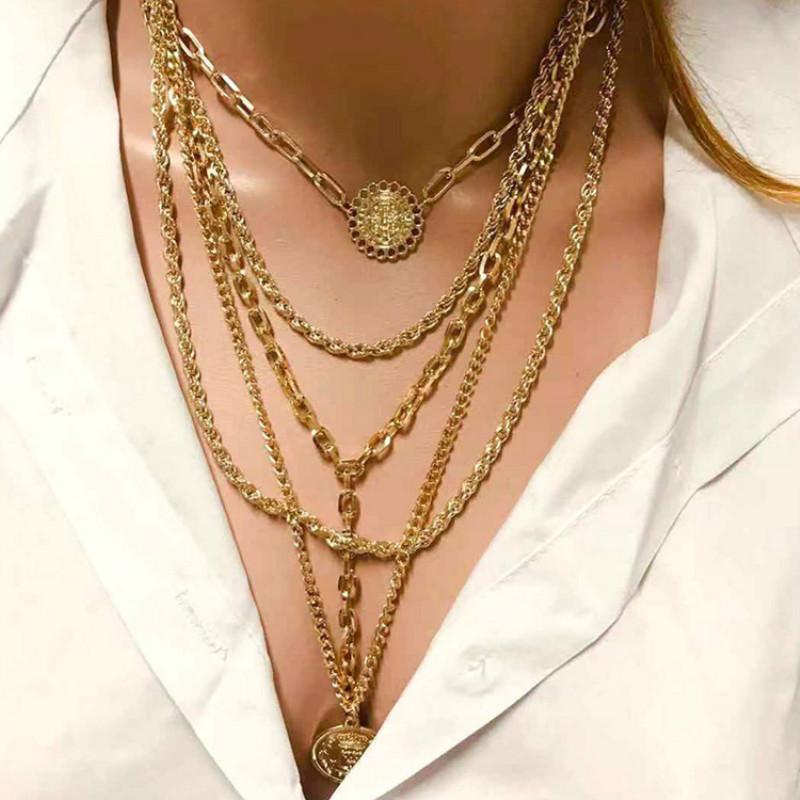 

Pendant Necklaces Vintage Geometric Round Figure Sweater Chain Necklace Classic Simple Charm For Women Party Jewelry Schmuck Gold