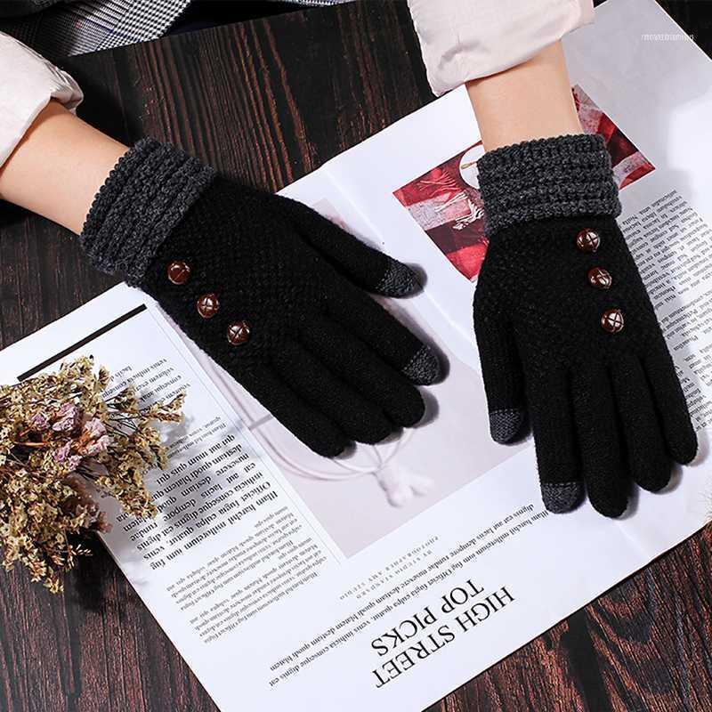 

Fashion Winter Women Gloves Touch Screen Full Finger Imitation Cashmere Knitted Warm Wrist Black Khaki Female1