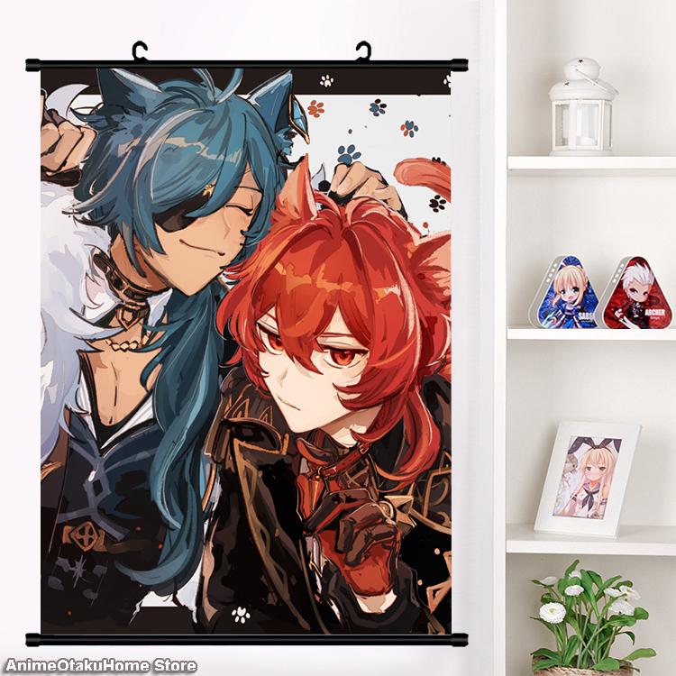 

Paintings Anime Games Genshin Impact Kaeya Diluc HD Wall Scroll Roll Print Painting Poster Home Decor Collectible Decorative Art Gifts