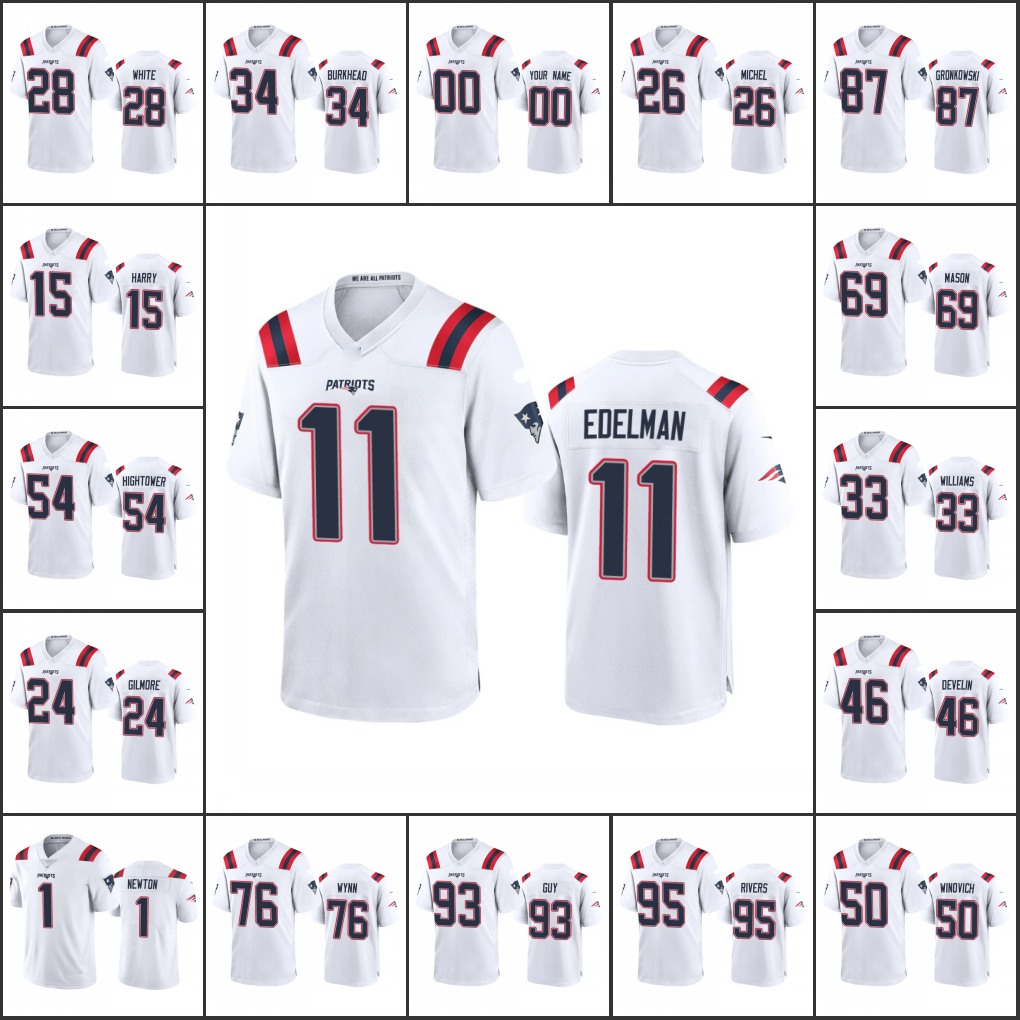 

New EnglandPatriotsMen #28 James White 11 Julian Edelman 1 Cam Newton Women Youth Custom White Game Jersey