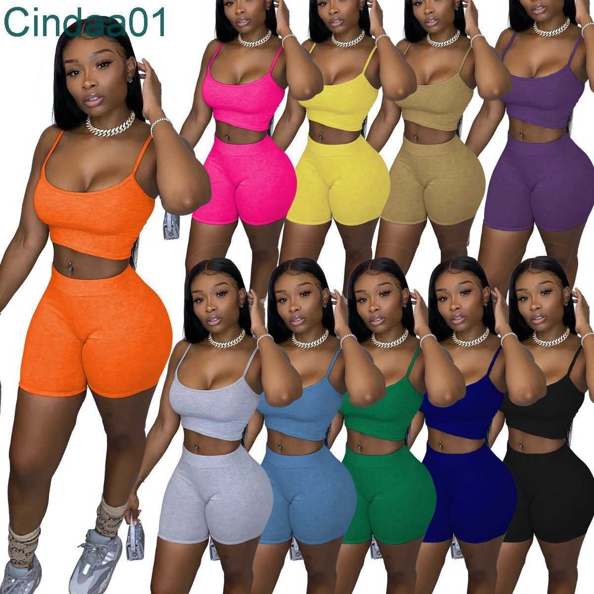 

Designer Women Tracksuit 2 Piece Set Shorts Outfits Solid Color Casual Clothing Sexy Suspenders Tops Suit Plus Size Sportwear, Purple