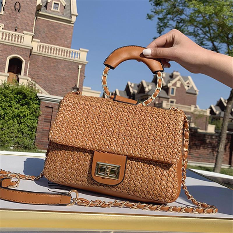 

2021 New Straw Handbag Luxury Women Bags Designer Crossbody Bags Women Fashion Messenger Bag Women's Shoulder Bag Bolsa Feminina, Beige