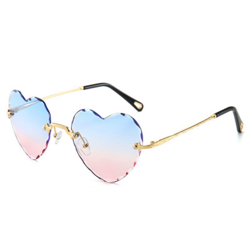 

2021 Metal Love Gradient Shades Rimless Heart Glasses Shaped Sunglasses Women, White;black