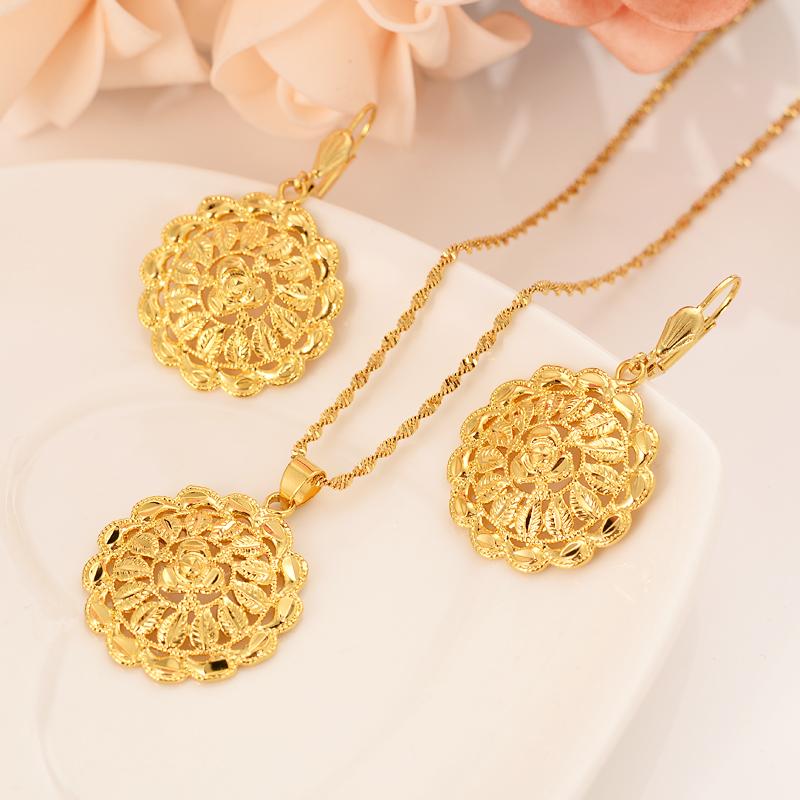 

Wedding Jewelry Sets Gold Necklace Earring Set Women Party Gift Heart Flowe Daily Wear Mother DIY Charms Girls Lover Fine, Slivery;golden