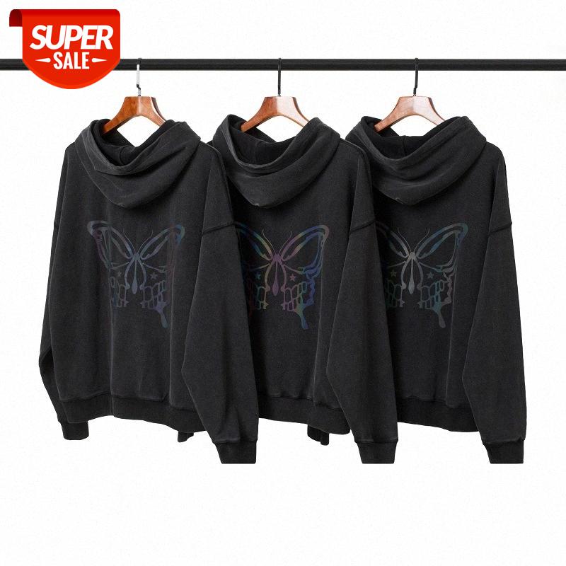 

Dark retro laser butterfly print OVERSIZE loose men's and women's hooded sweater jacket #B562, Black