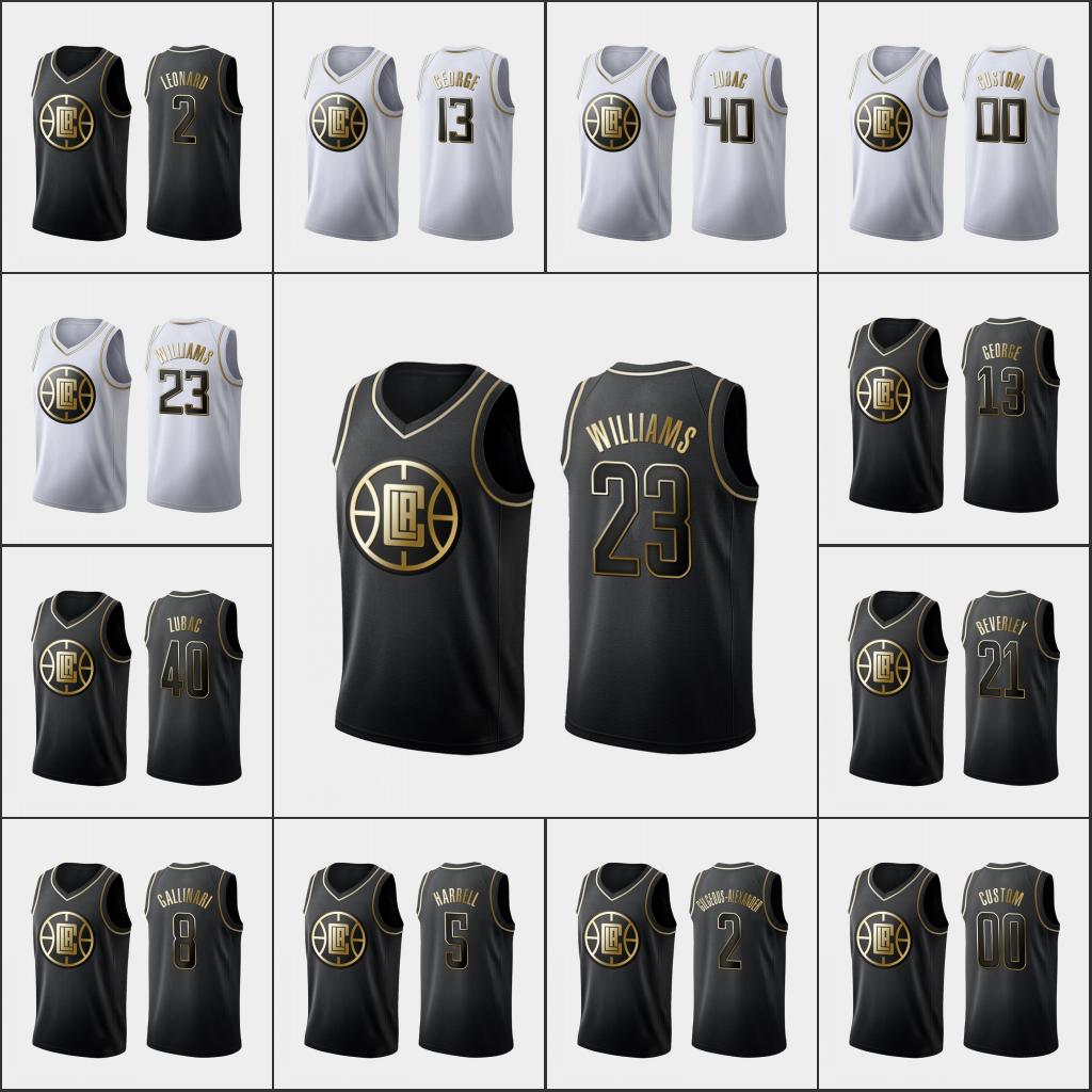 

Los Angeles Clippers Men s Paul George Kawhi Leonard Lou Williams Patrick Beverley NBA Black Custom White Golden Edition Jersey, Black;red