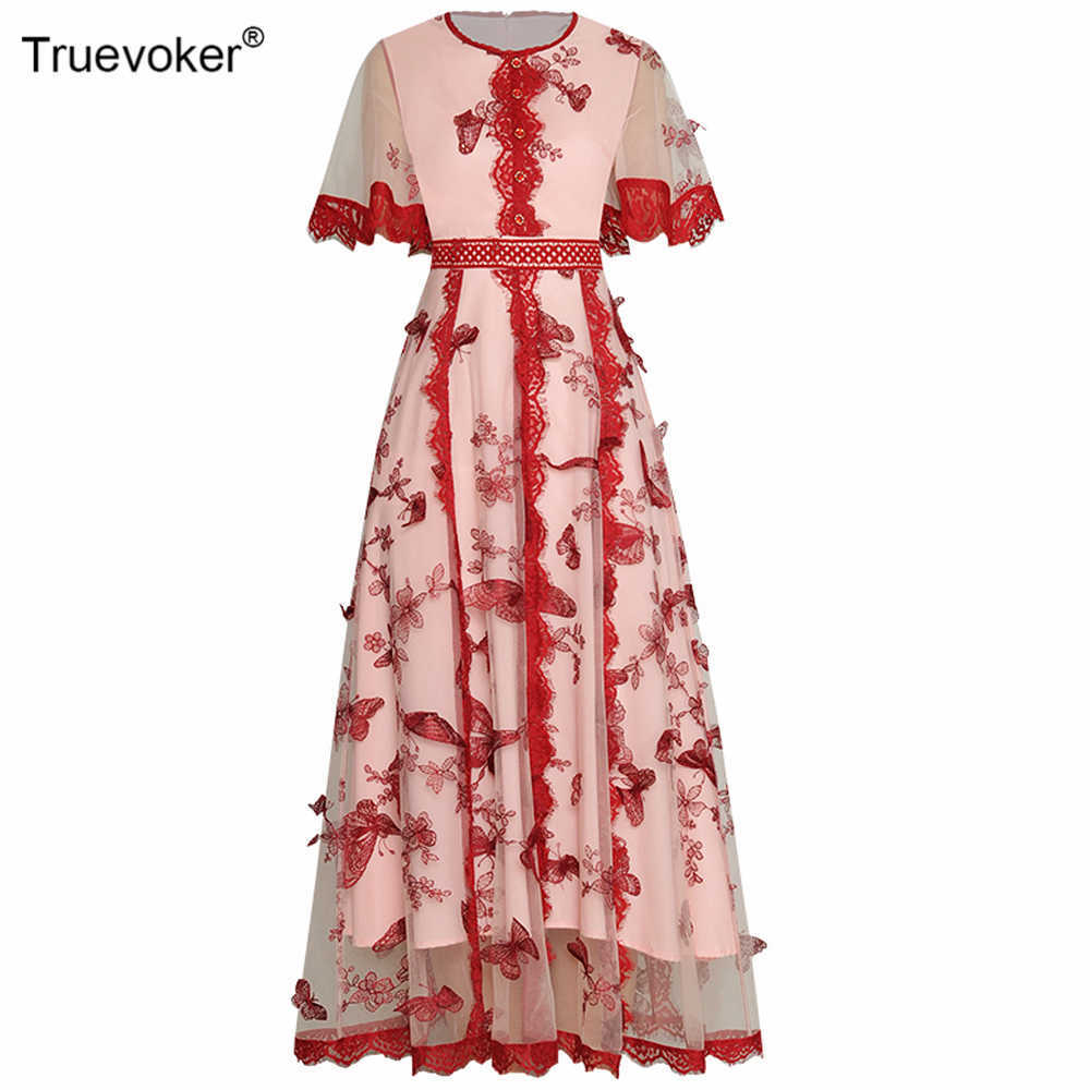 

Truevoker European High Street Midi Resort Party Dresse' Short Sleeve Vintage Butterfly Embroidery Festa Vestidos 210602, Blue