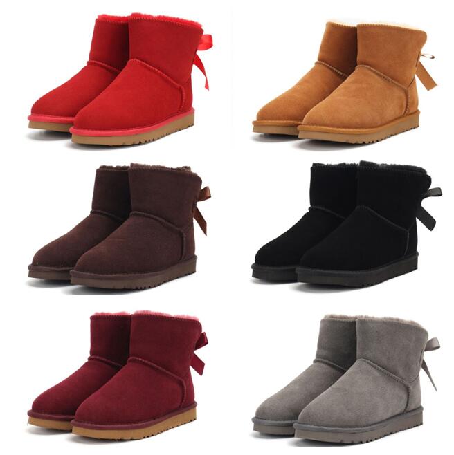 Vente chaude AUS court U5062 Bow femmes bottes de neige en peau de mouton douce garder botte au chaud avec carte sac à poussière anniversaire de