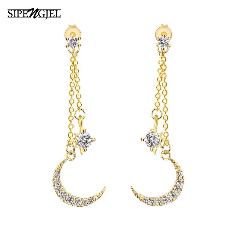 

Stud SIPENGJEL Tiny Trendy Cubic Zirconia Moon Earrings Long Tassel Stone Star For Women Jewelry