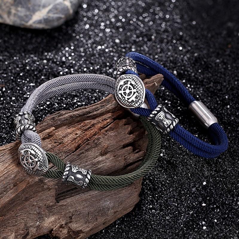 

Charm Bracelets MKENDN Sailor Anchor Rudder Rope Bracelet Men Women Stainless Steel Magnet Buckle Navy Style Hope Survival Jewelry Pulseras